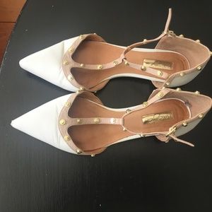 Halogen white leather with gold studs pointed toe flats size 7.5